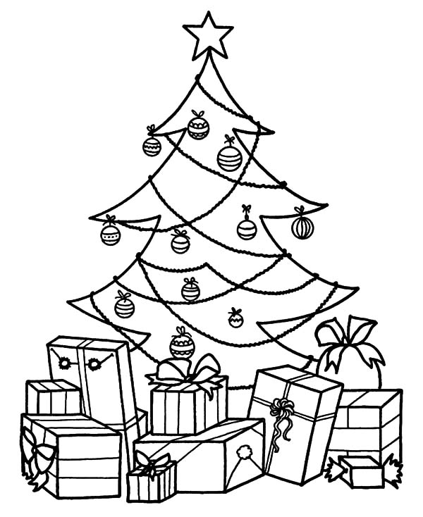 600x734 Christmas Tree With Presents Coloring Pages