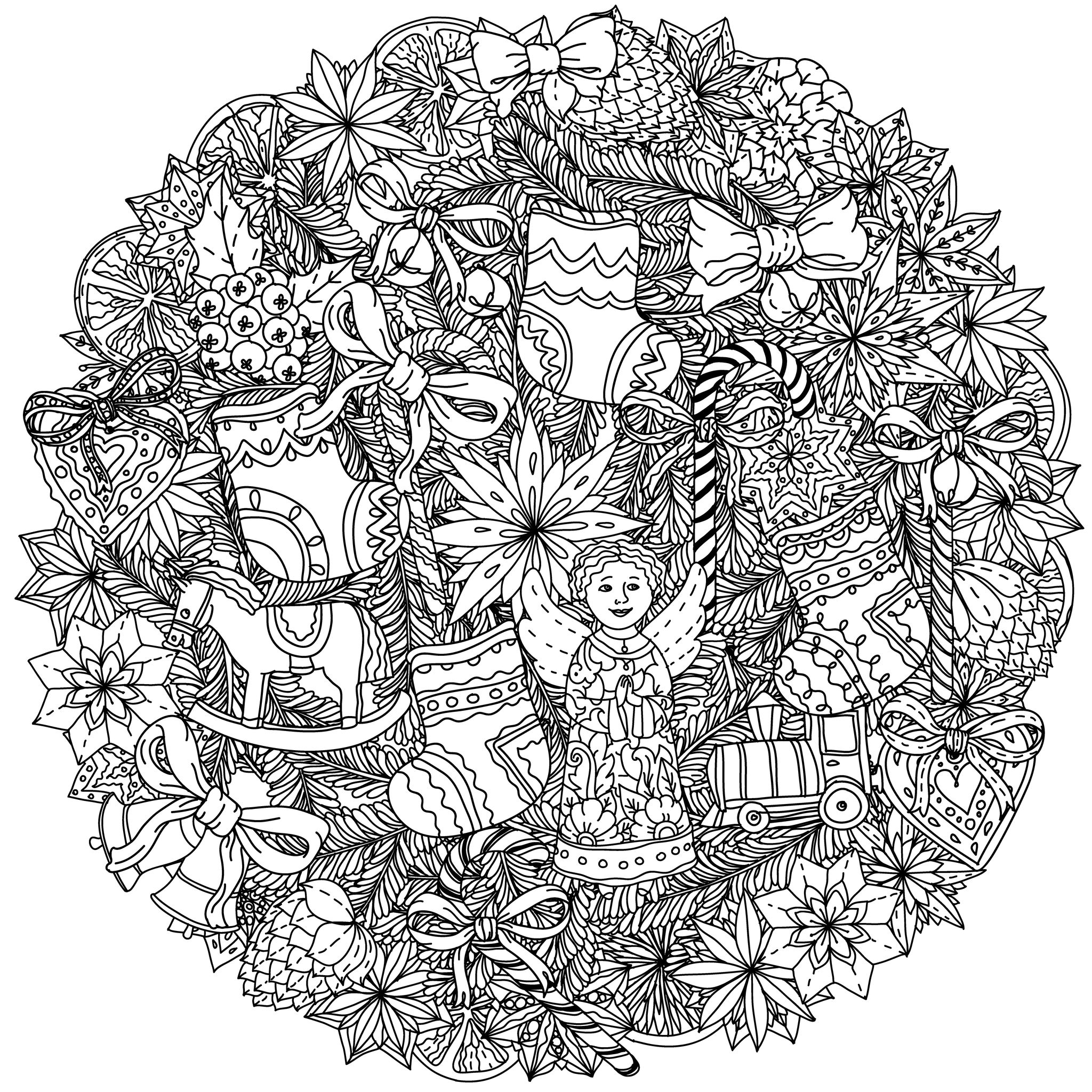 2048x2048 Adult Coloring Pages Christmas Mandalas Printable