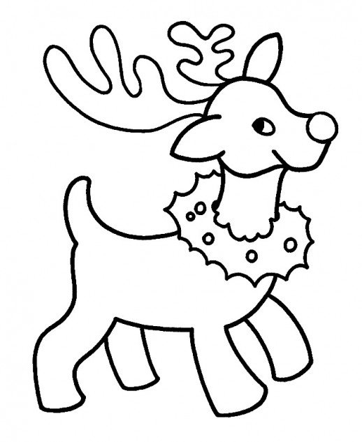 518x633 Cute Small Reindeer With A Christmas Wreath Coloring Pages
