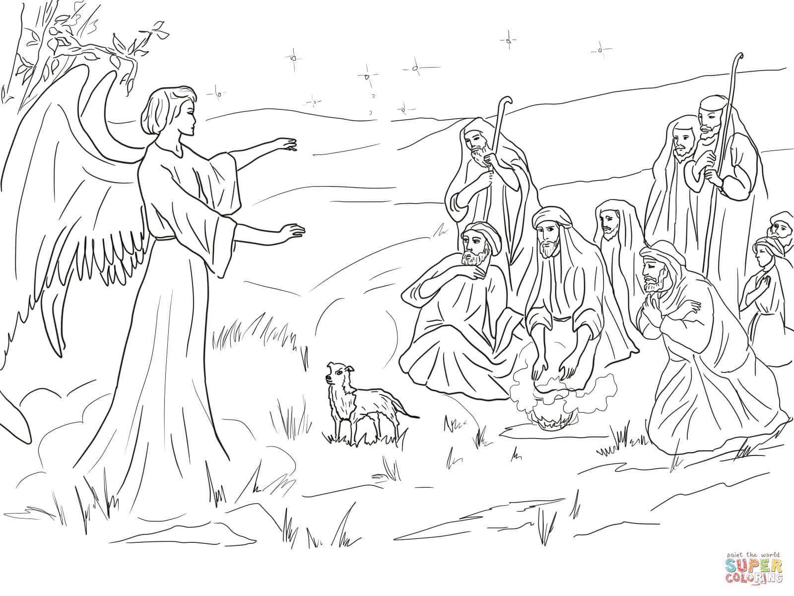 1600x1200 Angel Gabriel Announcing The Birth Of Christ To Shepherds Coloring