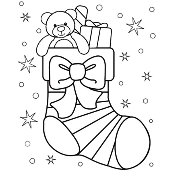 600x600 Little Teddy Bear In Christmas Stockings Coloring Pages