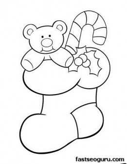 261x338 Christmas Stocking With Teddy Bear And Candy Canes Coloring Pages