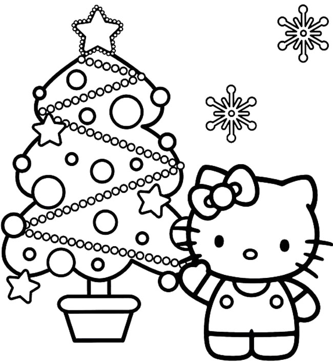 650x710 Hello Kitty And Christmas Tree Coloring Page