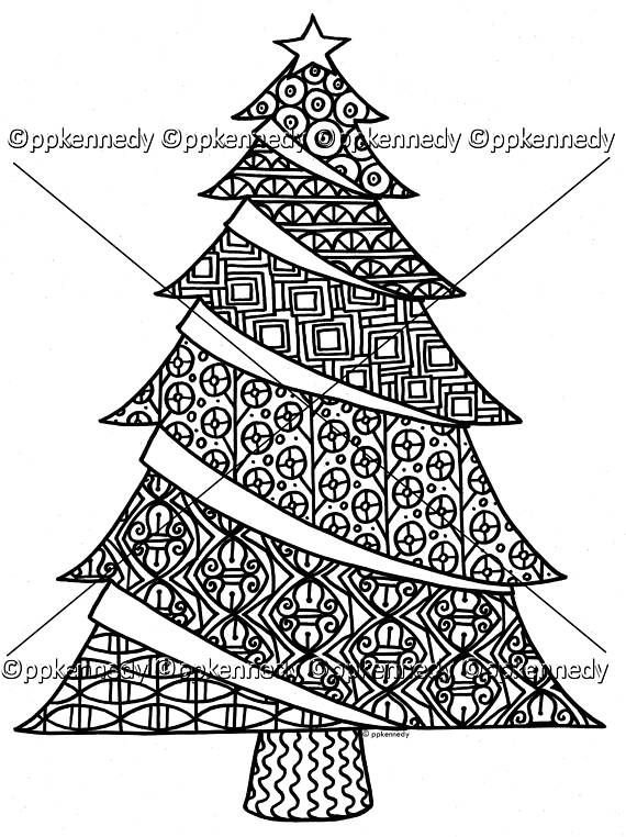 570x762 Christmas Tree Zentangle Coloring Page Trazos Trazos
