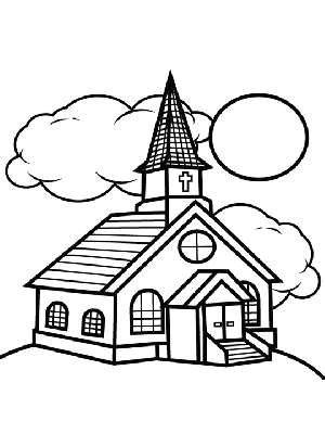 300x400 Church And Clouds Coloring Page