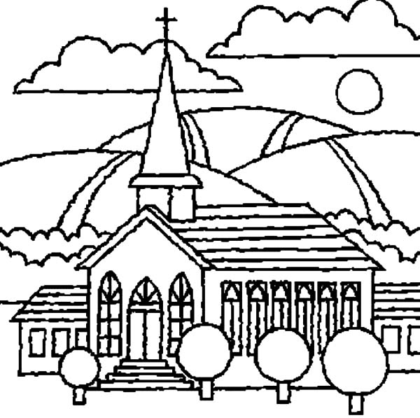 600x597 Church With Beautiful View Coloring Pages Church With Beautiful