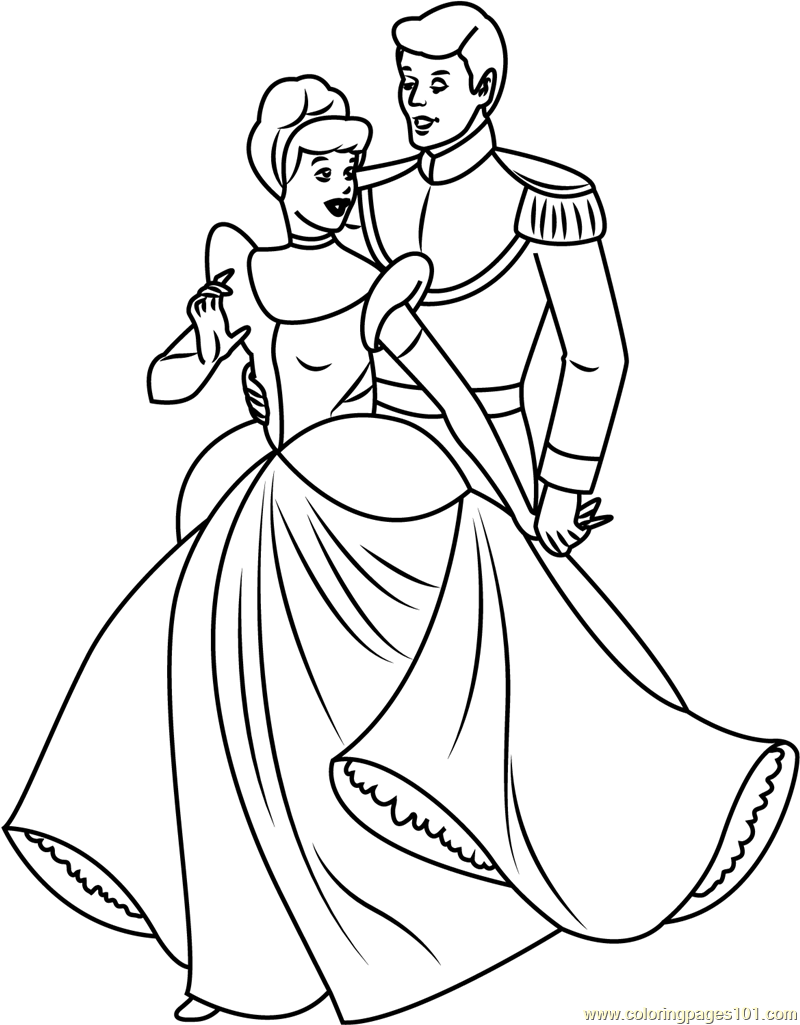 800x1025 Cinderella With Prince Coloring Page