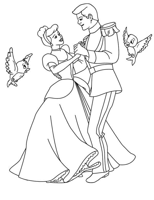 600x776 Beautiful Cinderella Dance With Prince In Disney Coloring Pages
