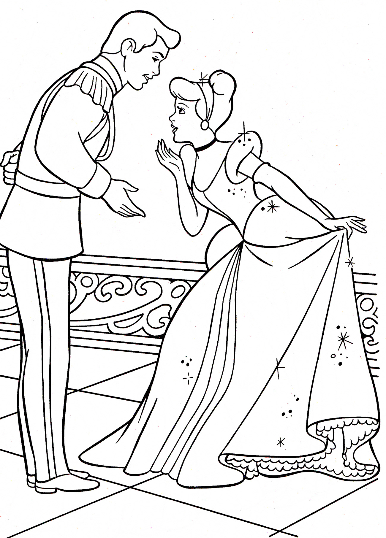 1300x1813 Cinderella And Prince Charming Coloring Pages