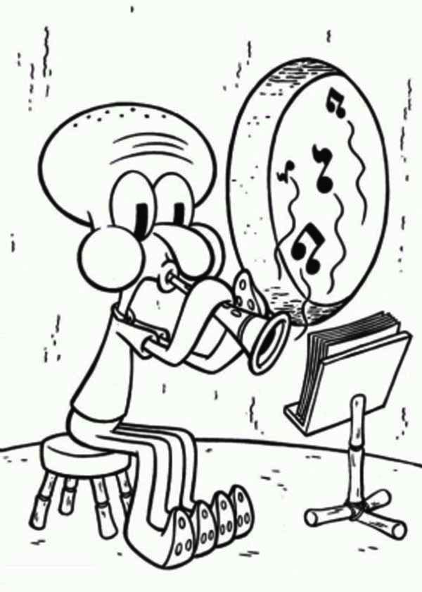 600x840 Squidward Playing Clarinet Coloring Page