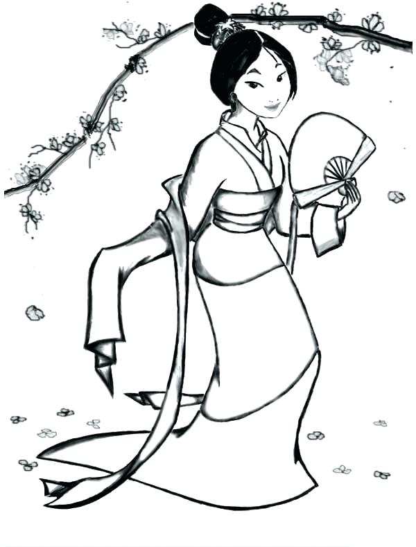 600x789 Mulan Coloring Page Coloring Fa In Her Classic Dress Coloring Page