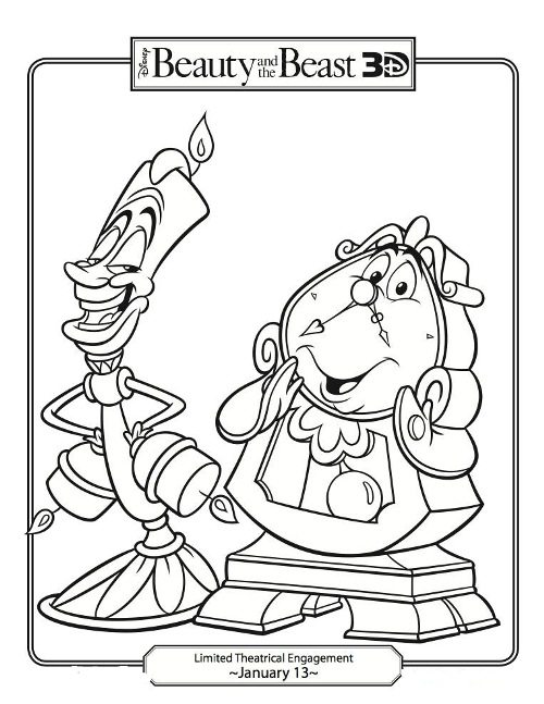 500x647 Lumiere And Mr Clock Coloring Page Beauty And The Beast Pages