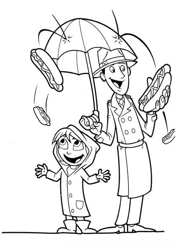 600x841 Hot Dog Rain In Cloudy With A Chance Of Meatballs Coloring Pages