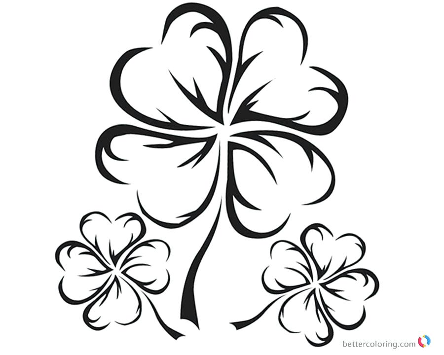 900x720 Four Leaf Clover Coloring Pages Realistic Black And White Free