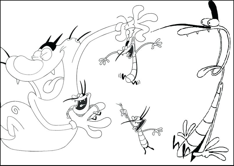 806x574 Oggy Cockroaches Coloring Pages And The Three Page Cockroach