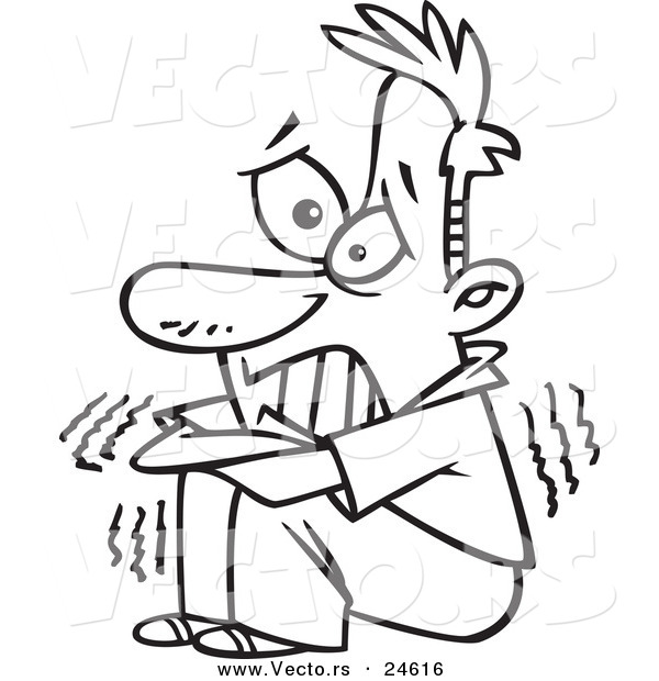 600x620 Vector Of A Cartoon Scared Man Shaking