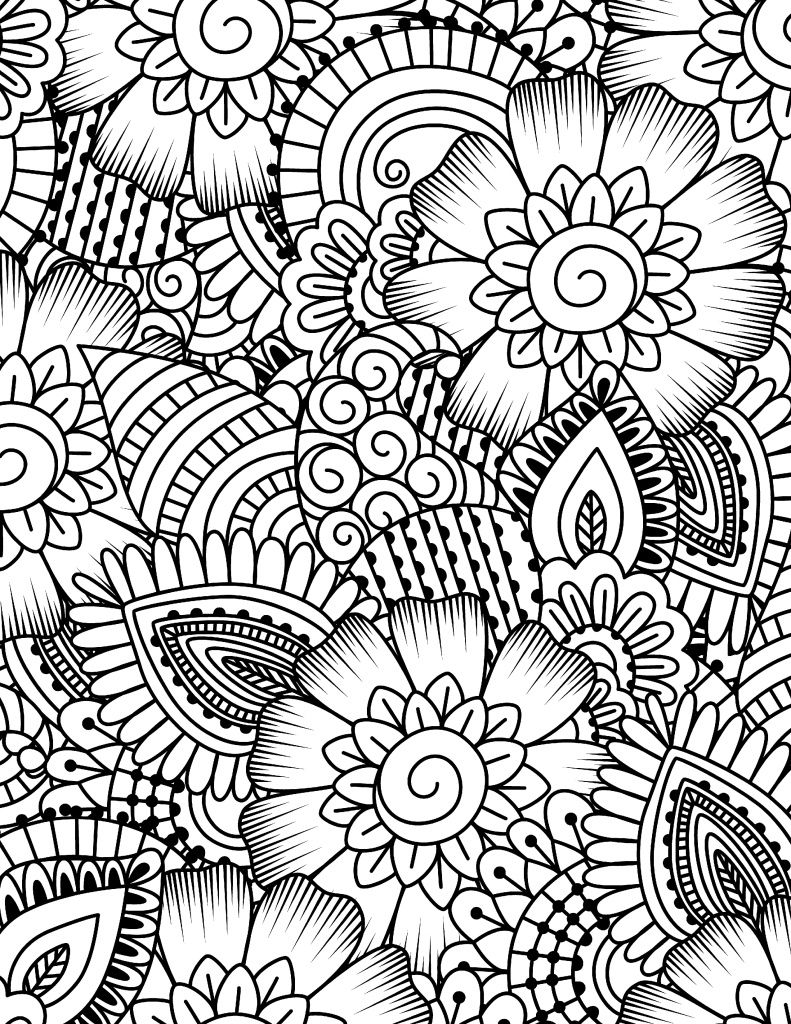 791x1024 Free Printable Coloring Page Flower Collage