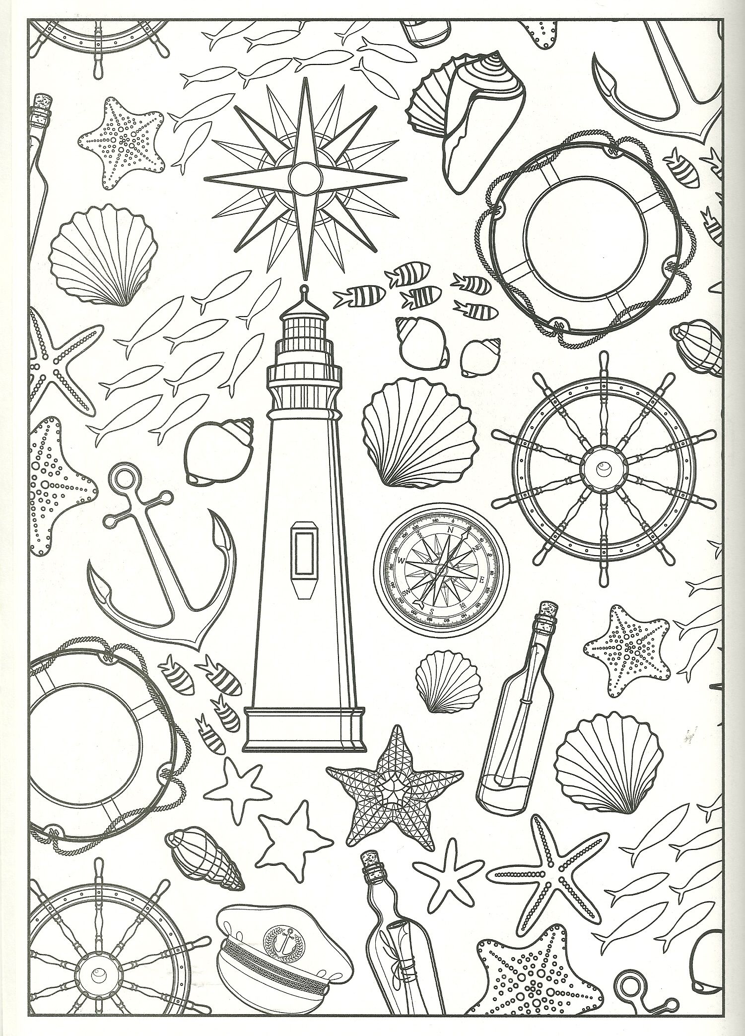 1501x2088 Nautical Collage Coloring Page My Coloring Pages