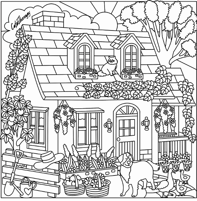 635x646 Cottage Coloring Page Color Me Happy Coloring Pages