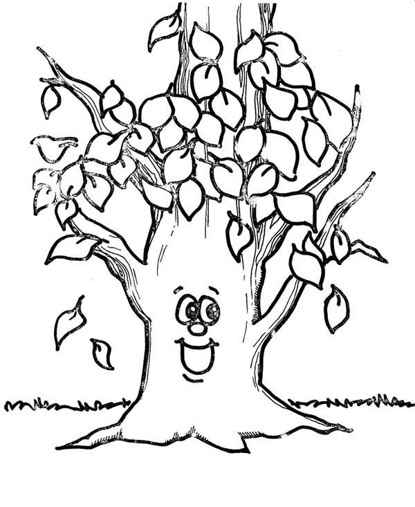 600x733 Fall Leaf, Happy Tree Fall Leaf Coloring Page Halloweenfall