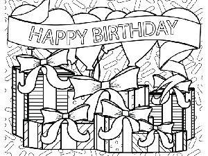 300x225 Birthday Presents Balloons Banner Coloring Page