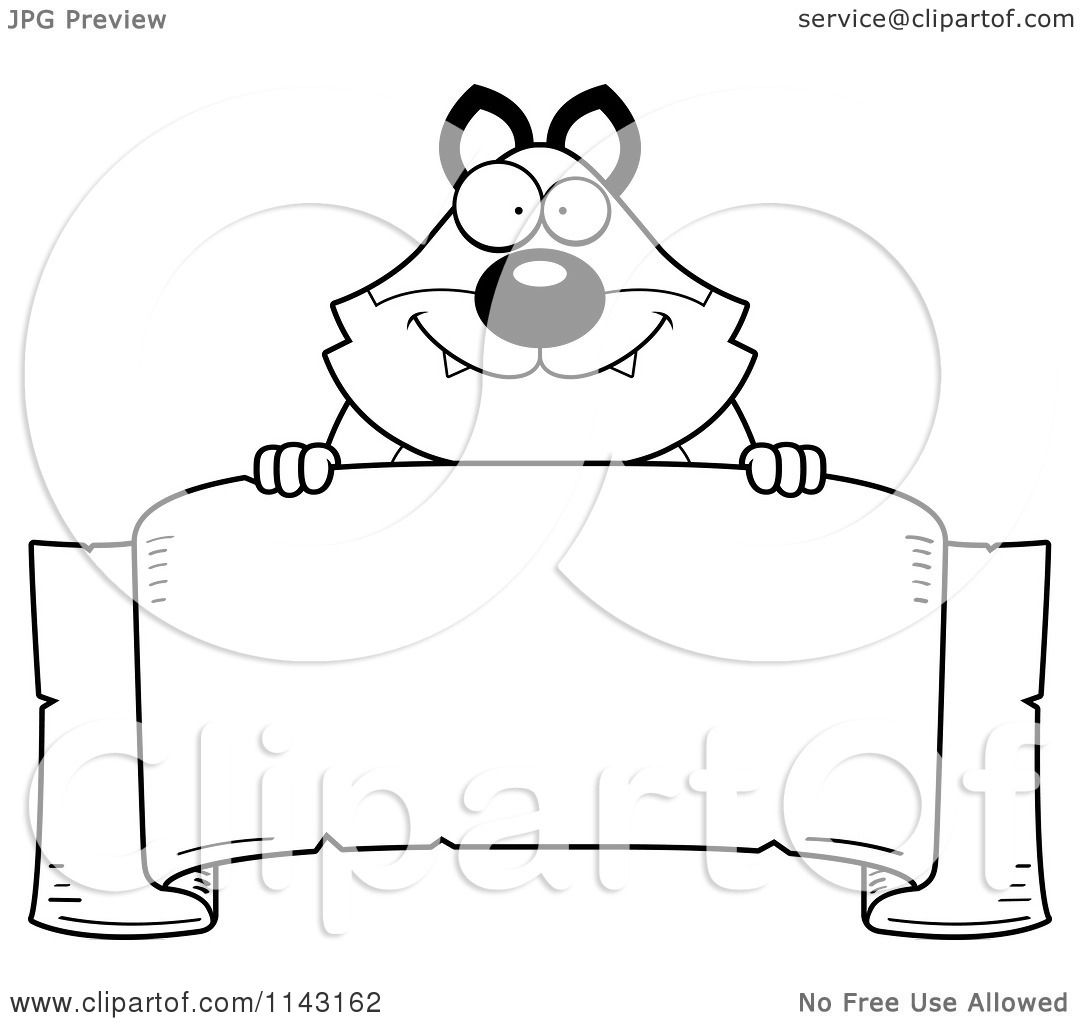 1080x1024 Cartoon Clipart Of A Black And White Chubby Fox Over A Banner