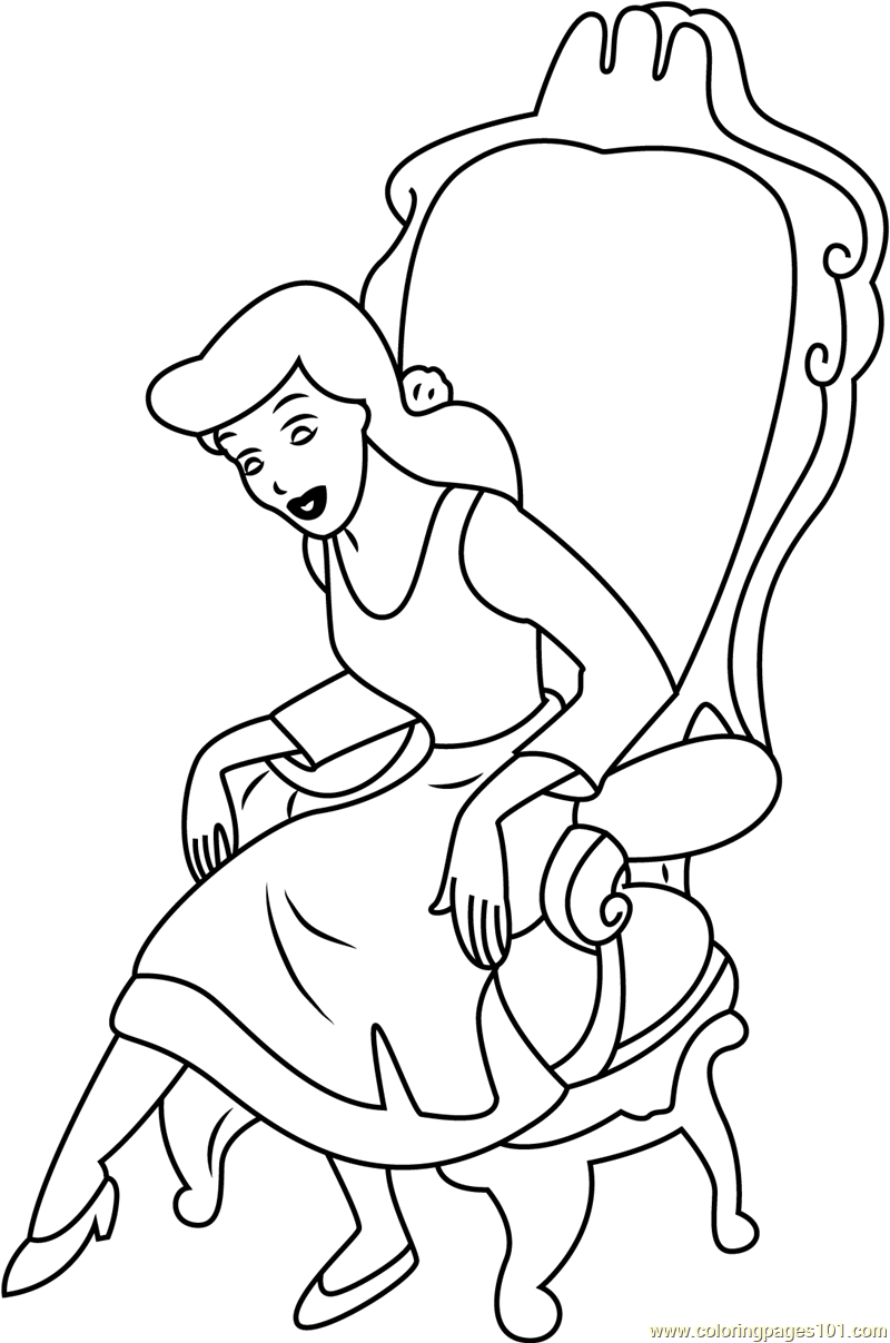800x1207 Cinderella Sitting On Chair Coloring Page