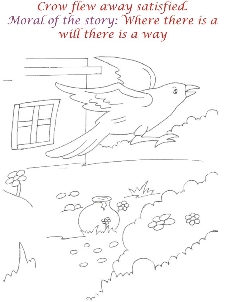 800x1059 Thirsty Crow Story Coloring Page For Kids