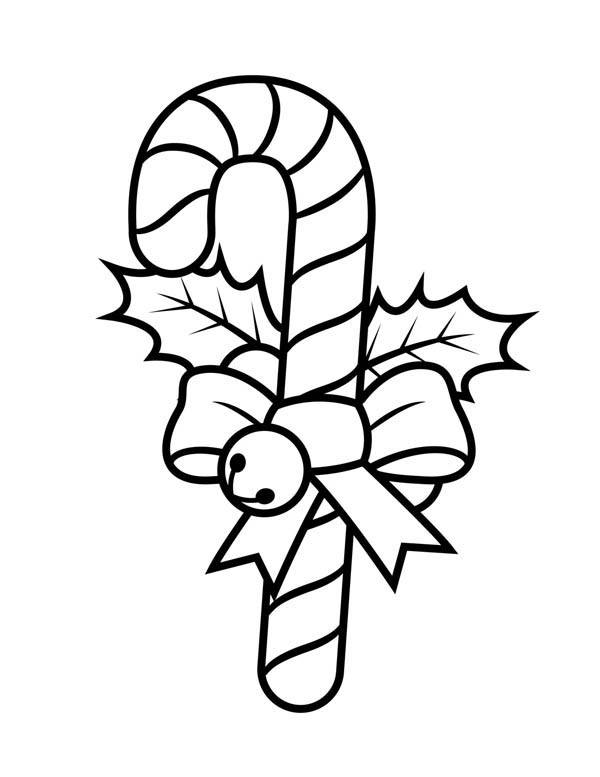 600x777 Candy Cane With Ribbon And Little Bell Coloring Page