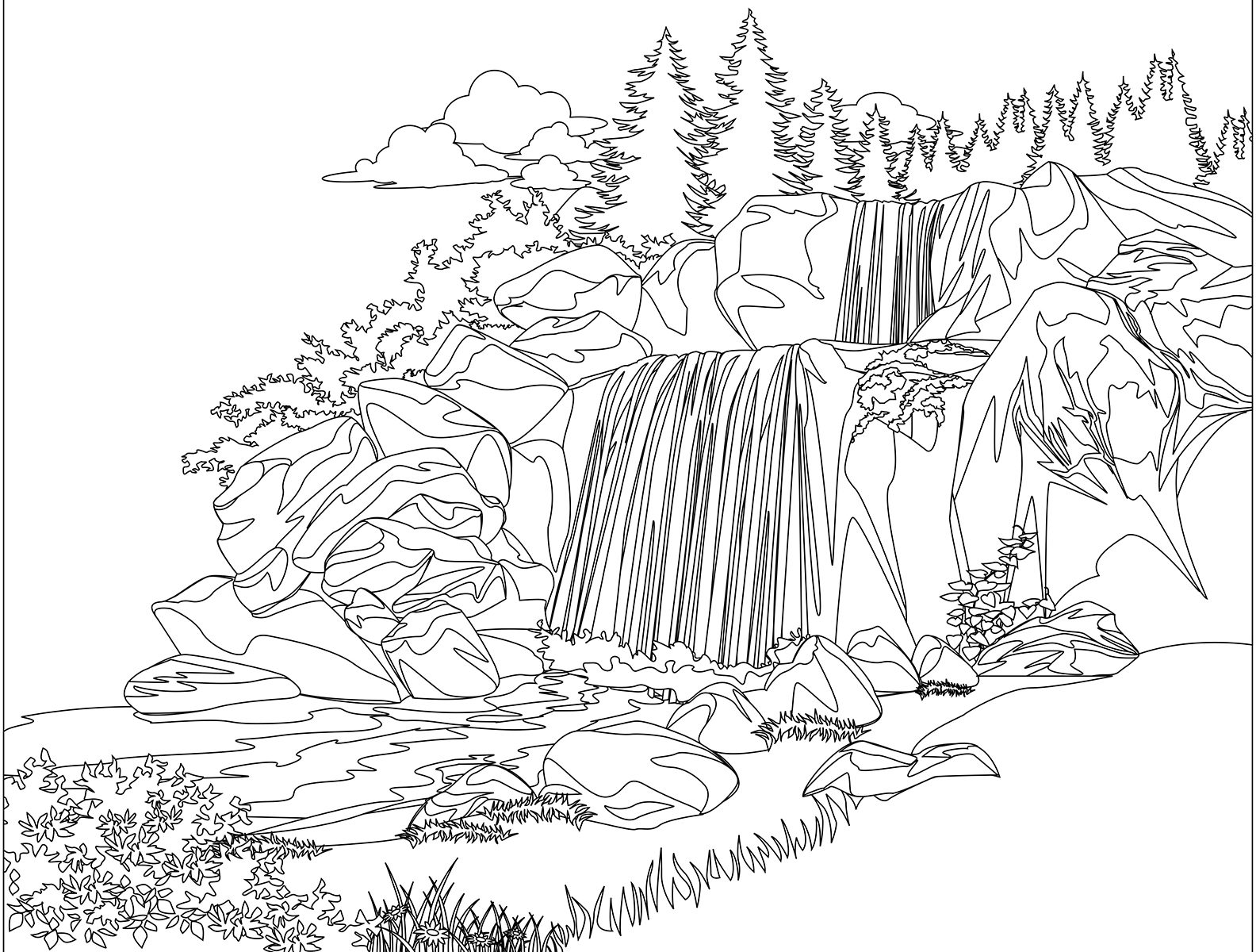 1584x1200 Waterfall Cliparting Page Pencil And In Beautiful Coloring Pages
