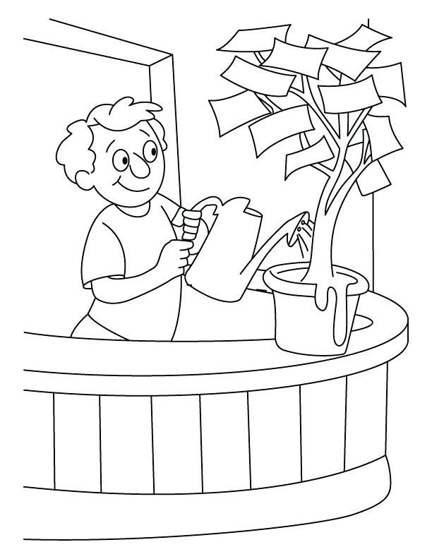 612x792 Water Bottle Coloring Page A Boy Giving Water In The Money Plant
