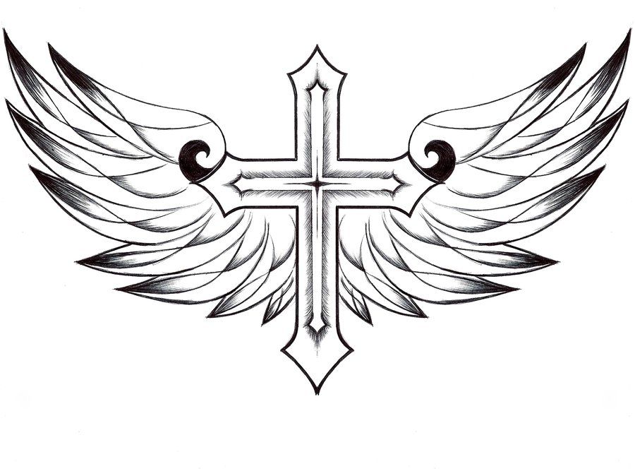 900x664 Cross With Wings Clipart