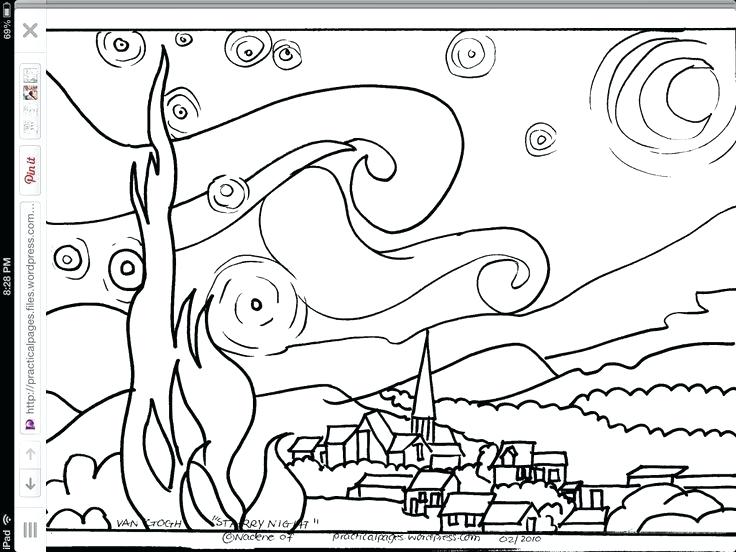 736x552 Starry Night Coloring Pages Awesome Page For Intended Plans