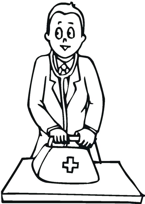 600x840 Doctor Coloring Page A Doctor Bring His Medical Bag Coloring Page
