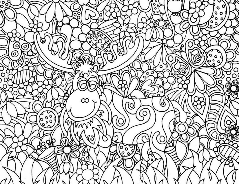 825x635 Adult Coloring Page Christmas Santa Claus's Reindeer