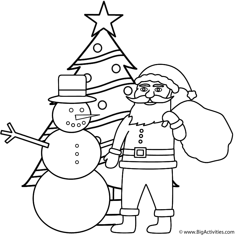 800x800 Snowman With Santa And Christmas Tree