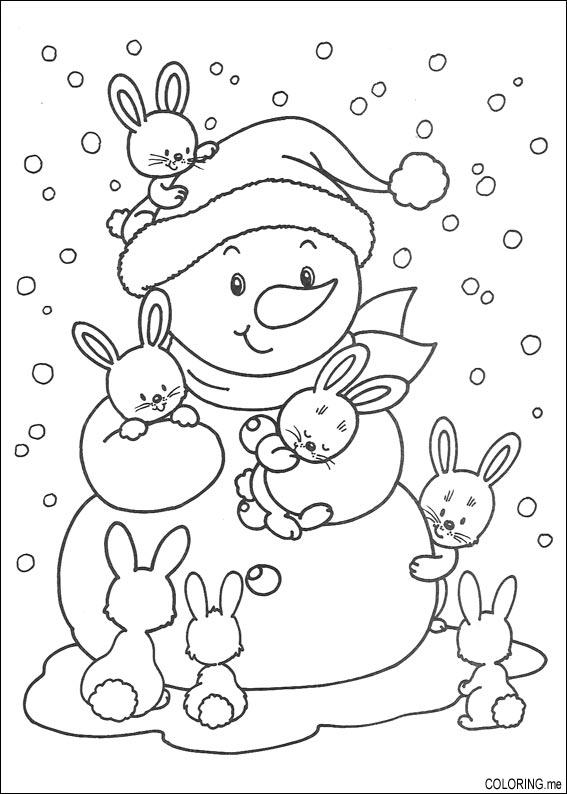 567x794 Coloring Page Christmas Snowman And Rabbits