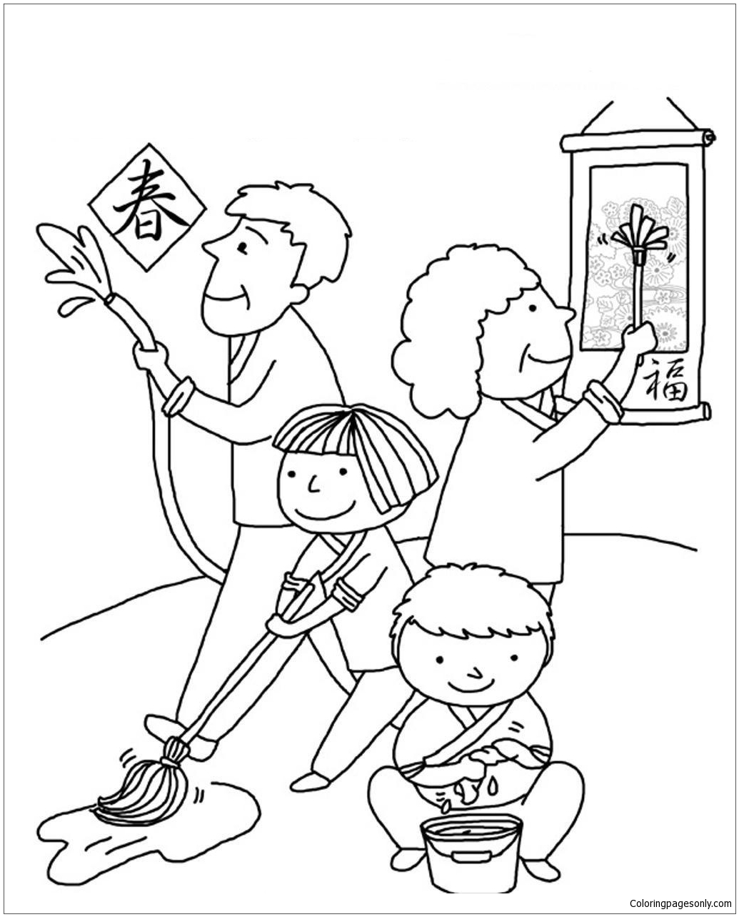 1035x1283 Chinese New Year S Cleaning The House Coloring Page