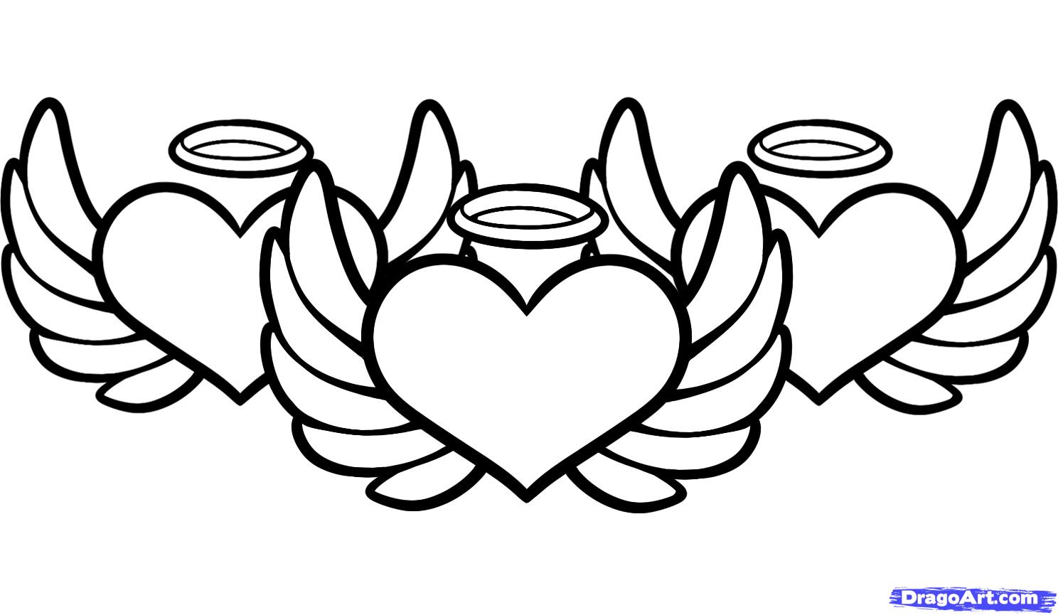 1488x865 Hearts With Wings Coloring Page Free Download