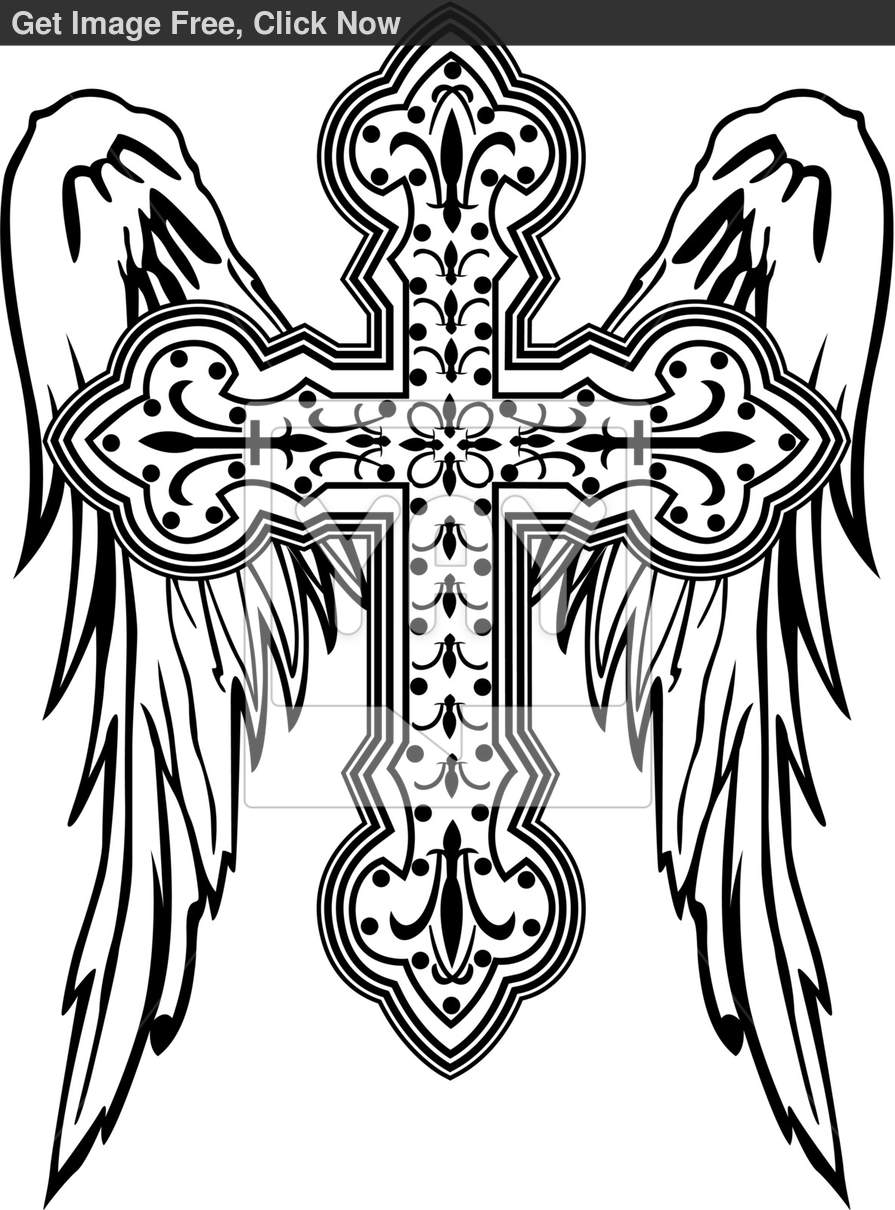 895x1210 Cross With Wing Illustration Cross Tattoos