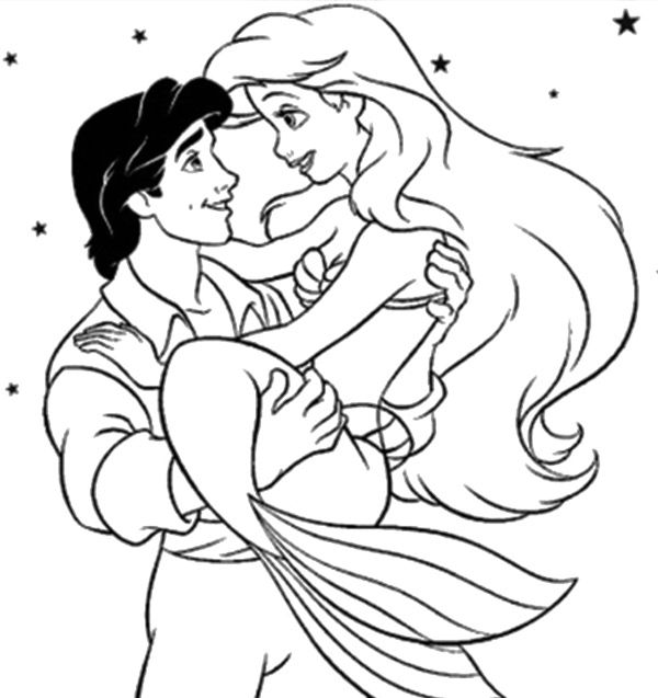 600x637 Eric Holding Princess Ariel Coloring Page Coloring Pages