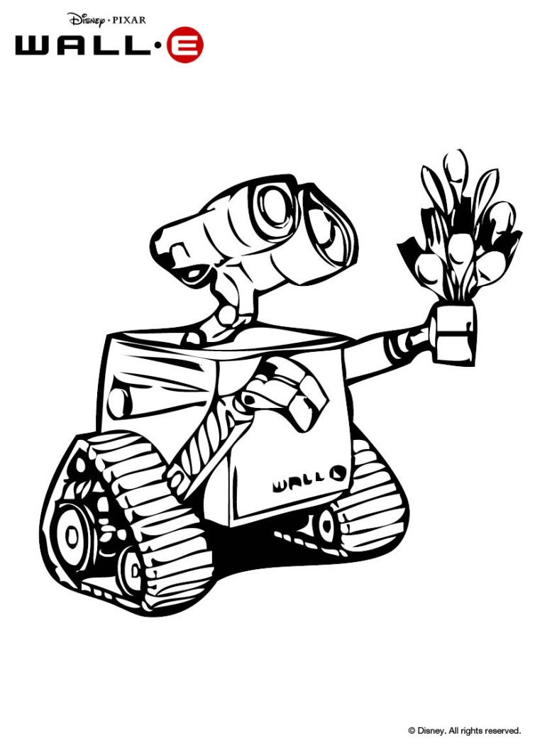 754x1057 Wall E Giving Flowers To Eve Coloring Pages
