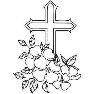 300x300 Cross And Flowers Coloring Page