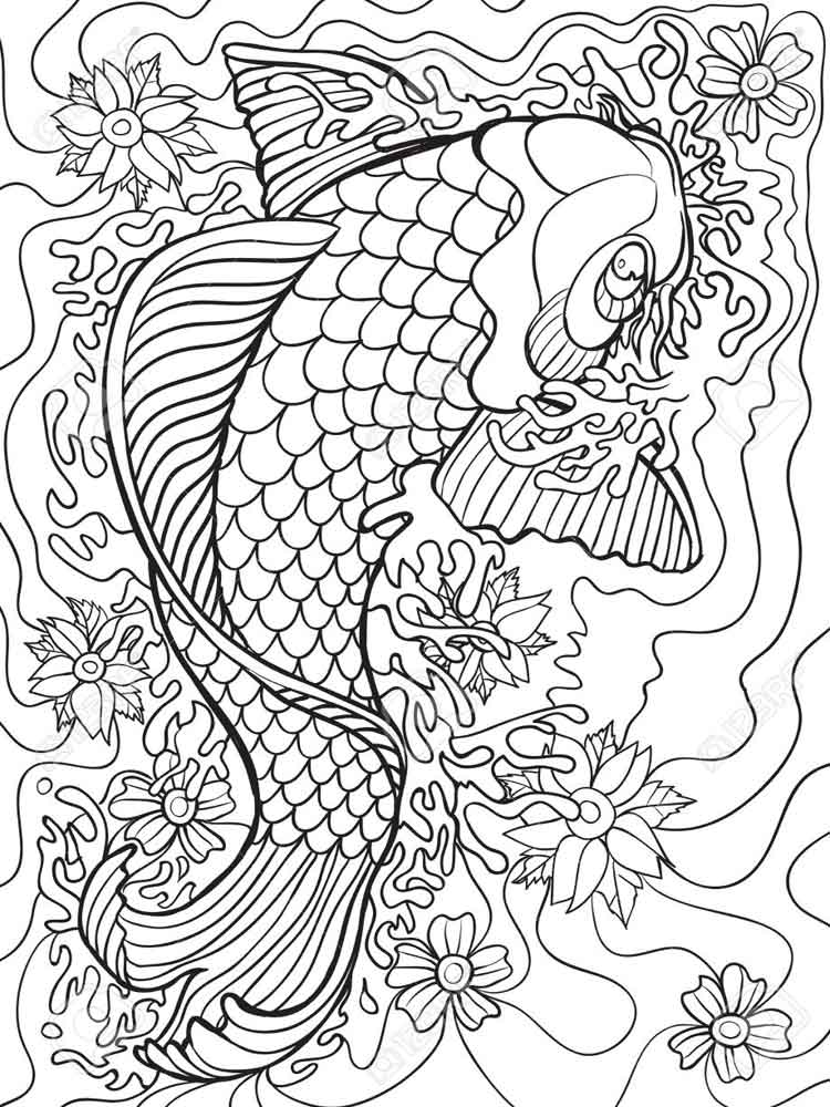 750x1000 Koi Fish Coloring Pages For Adults Free Printable Koi Fish