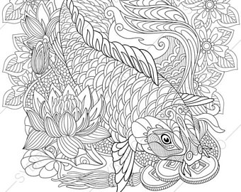 340x270 Koi Fish Coloring Etsy