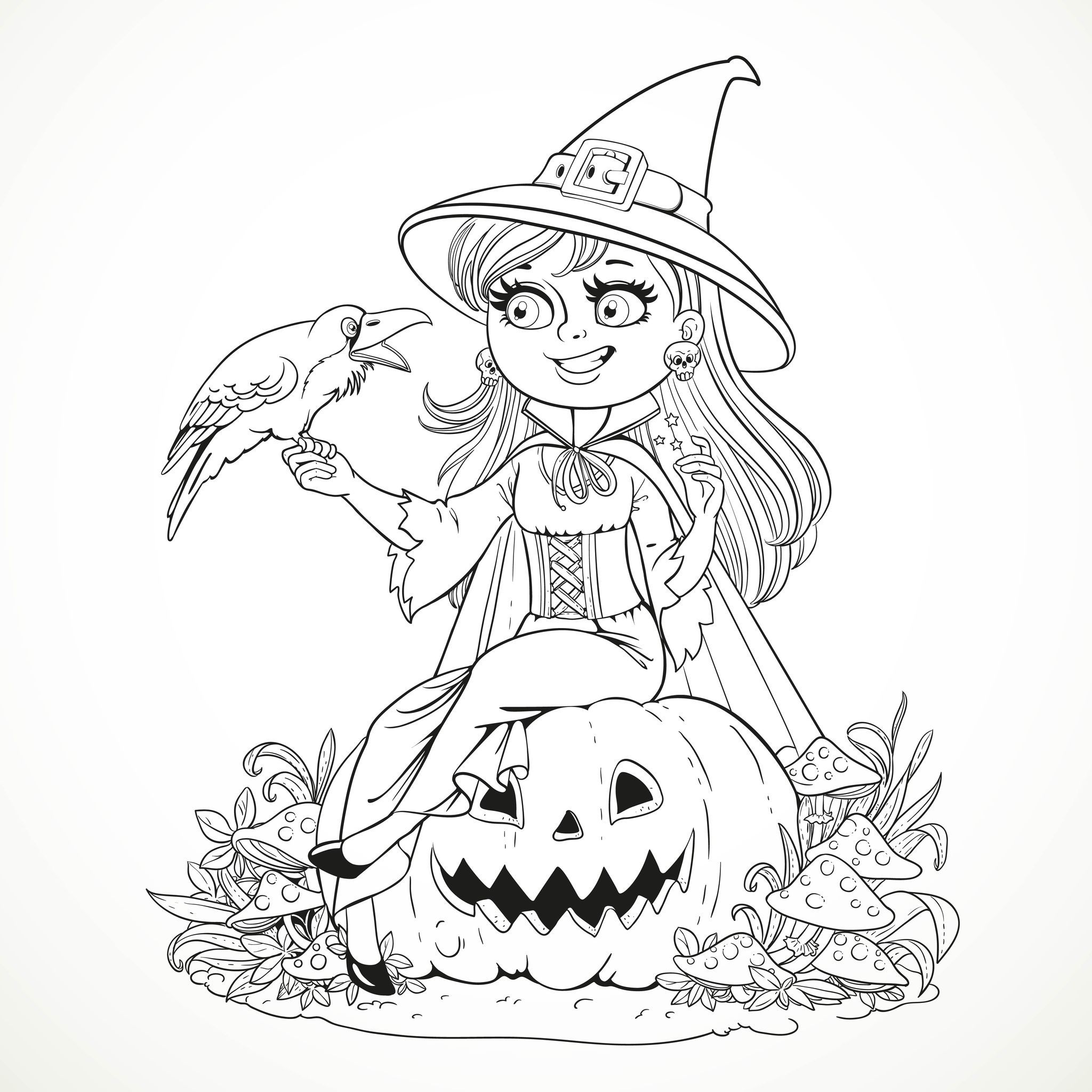 2048x2048 Fascinating Halloween Smiling Witch And Crow