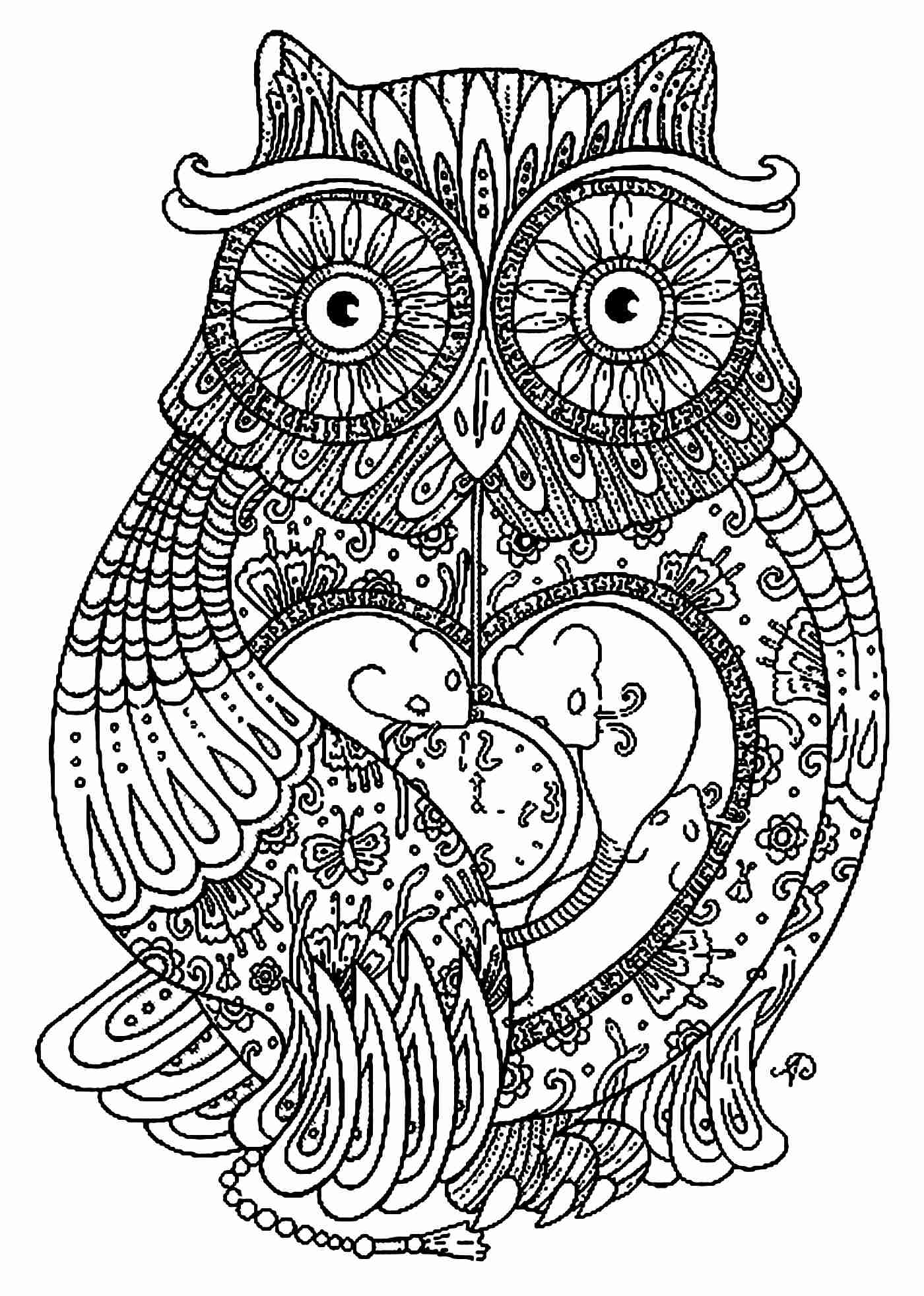 1400x1964 Free Coloring Page Adult Big Owl Pretty Full Of Ripping Mandala