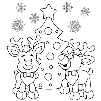 345x345 Christmas Reindeer Coloring Page For Christmas Printable
