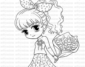 340x270 Digi Stamp Pretty Girl Angel Coloring Page Big Eyed Girl