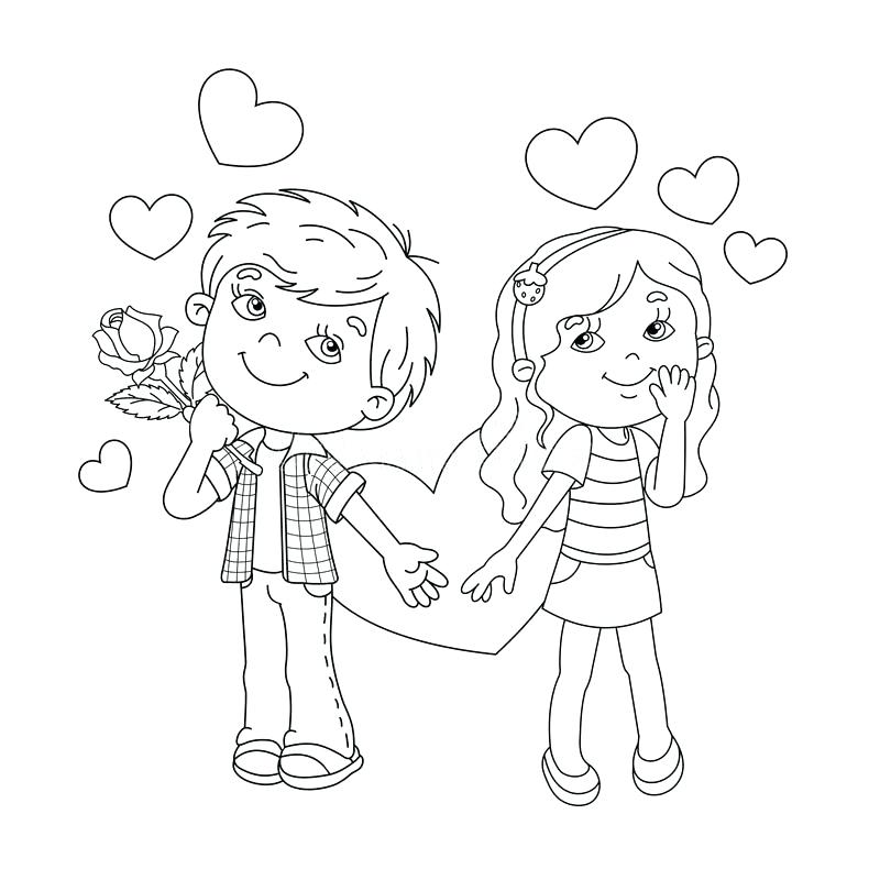 800x800 Coloring Pages Of Boy And Girl Kissing Outline Page Hearts Cartoon